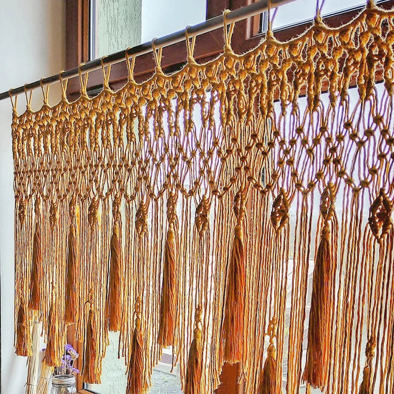 Afralia™ Handwoven Macrame Window Curtain Tapestry with Tassels