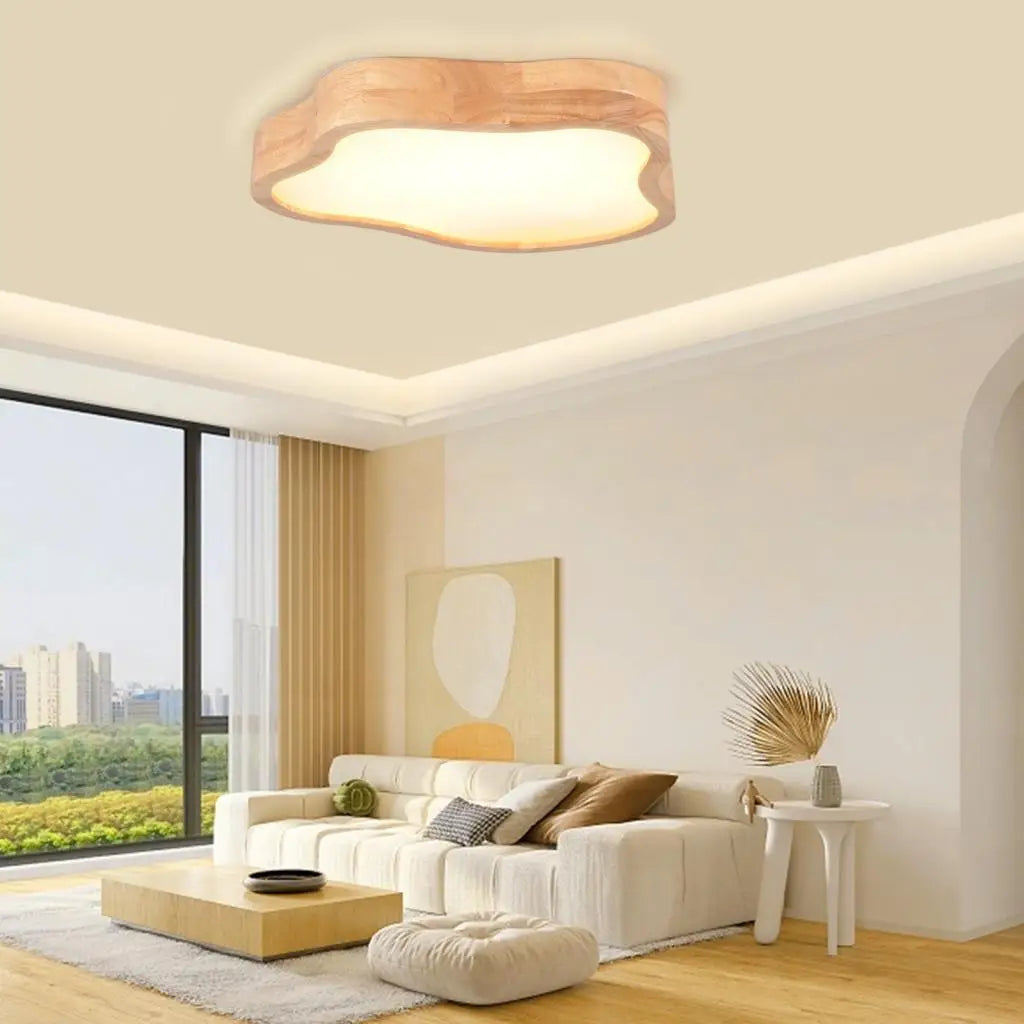 Afralia™ Cloud Shape Wooden LED Ceiling Light for Modern Nordic Home Living Room Surface Fixture