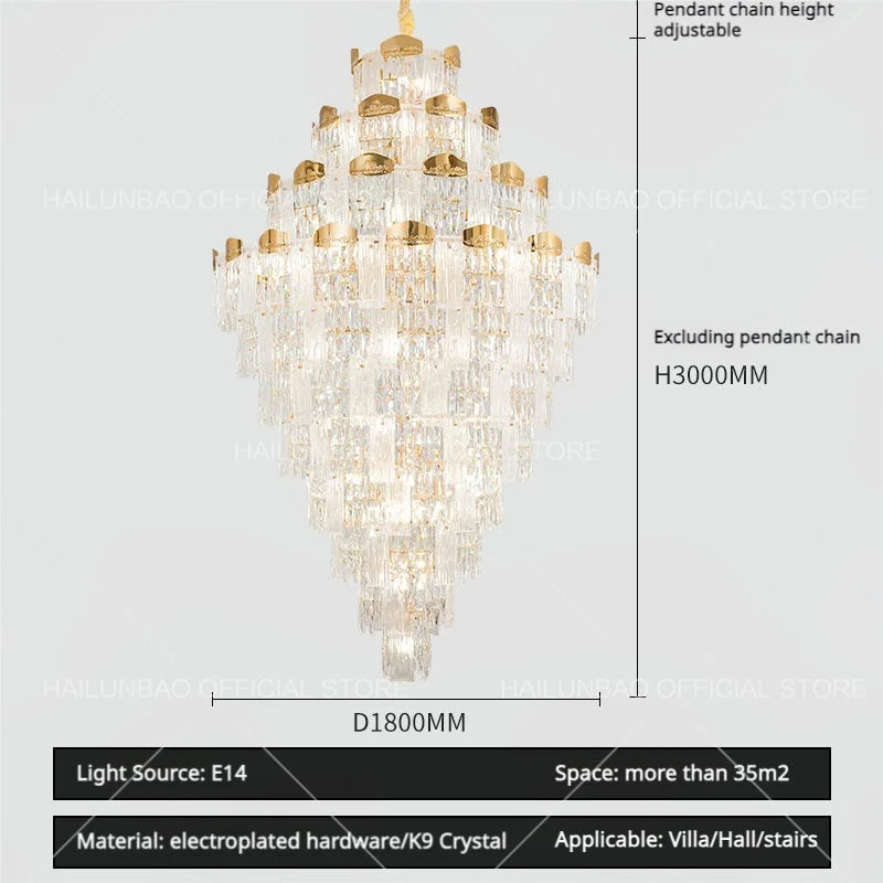 Afralia™ Spiral Staircase Chandelier: Modern Crystal Light for High Livingroom