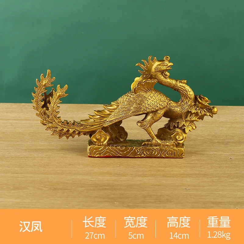 Afralia™ Dragon Phoenix Zodiac Ornaments Pure Copper Decor Mascot Home Accessories