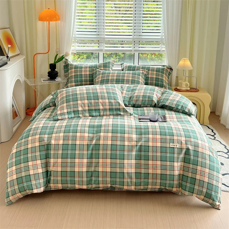 Afralia™ Cotton Stripe Comforter Cover Set for Single Double Bed - Autumn Winter