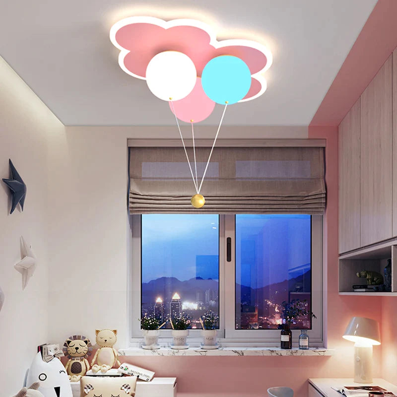 Afralia™ Kids Ceiling Chandelier - Colorful Acrylic Ballon White Pink Lamps with Remote Control