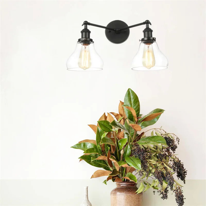 Afralia™ Black LED Wall Sconce 2-Head Lamp for Bedroom Bathroom Mirror