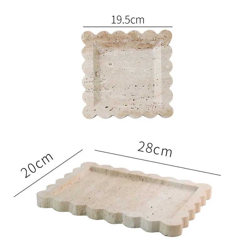 Afralia™ Travertine Scalloped Edge Vanity Tray for Bathroom Kitchen Home Decor