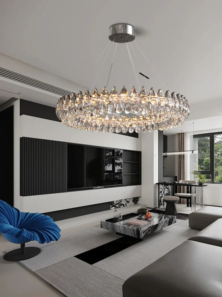 Afralia™ Silver Crystal Stainless Steel Ceiling Pendant Lights for Bedroom - Luxury Hanglamp