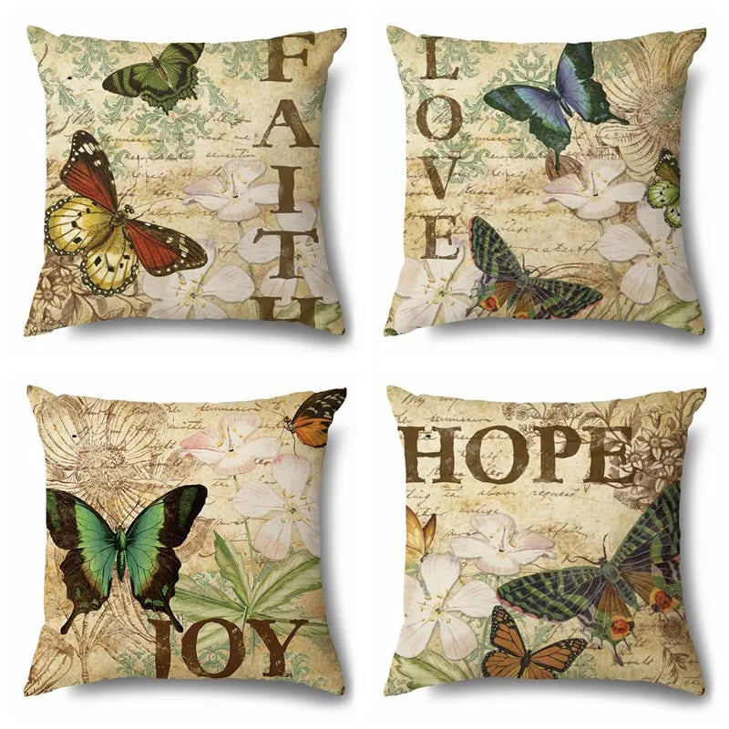 Afralia™ Rose Butterfly Print Cotton Linen Pillowcase for Modern Living Room Decor