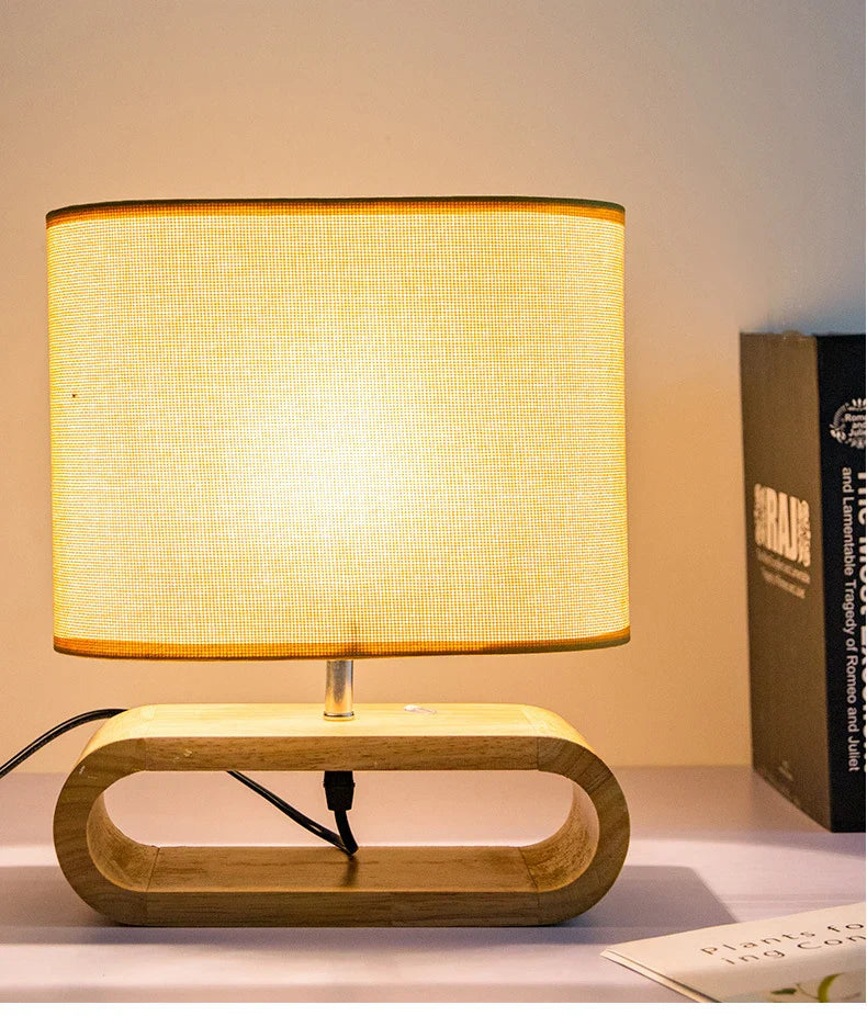 Afralia™ Nordic Wooden LED Table Lamp with Linen Lampshade