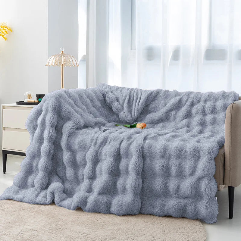 Afralia™ Faux Rabbit Fur Flannel Sofa Blanket, All Seasons Solid Soft Nap Quilt