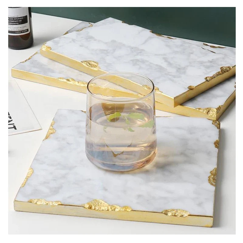 Afralia™ Marble Tray with Golden Edge for Jewelry, Cosmetics, and Serving