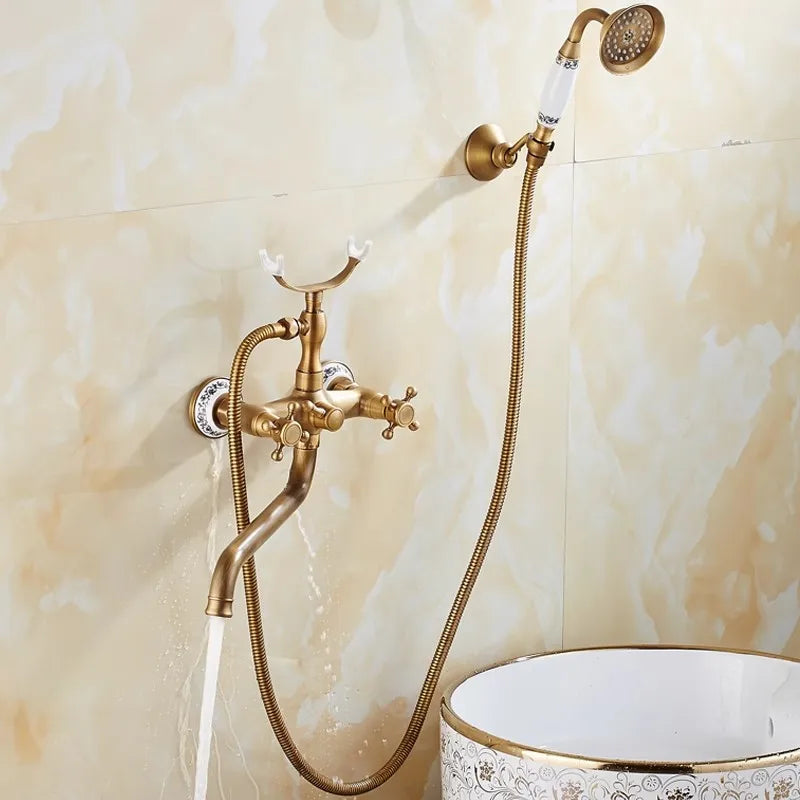 Afralia™ Brass Bathtub Shower Set Wall Mounted - Hot and Cold Mixer Taps