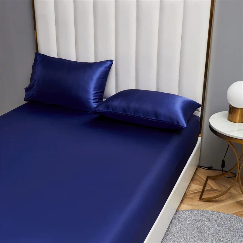 Afralia™ Satin Queen/King Size Fitted Bed Sheet Set Luxurious Soft Silky Elastic Bedsheet