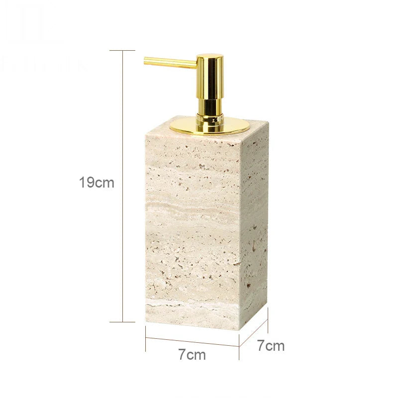 Afralia™ Beige Travertine Marble Bathroom Accessories Set - Soap Dispenser, Soap Dish, Reed Diffuser