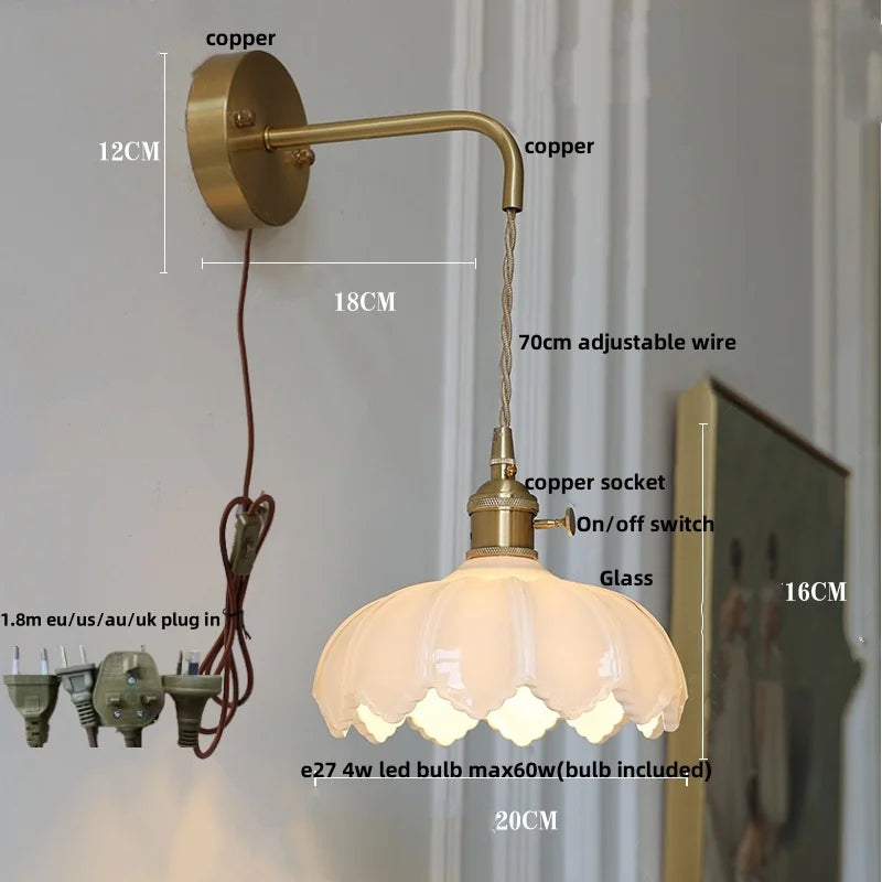 Afralia™ Clear Glass LED Wall Light with Pull Chain Switch