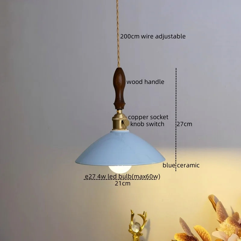 Afralia™ Ceramic LED Pendant Lamp: Modern Wood Handle Hanging Light Fixtures