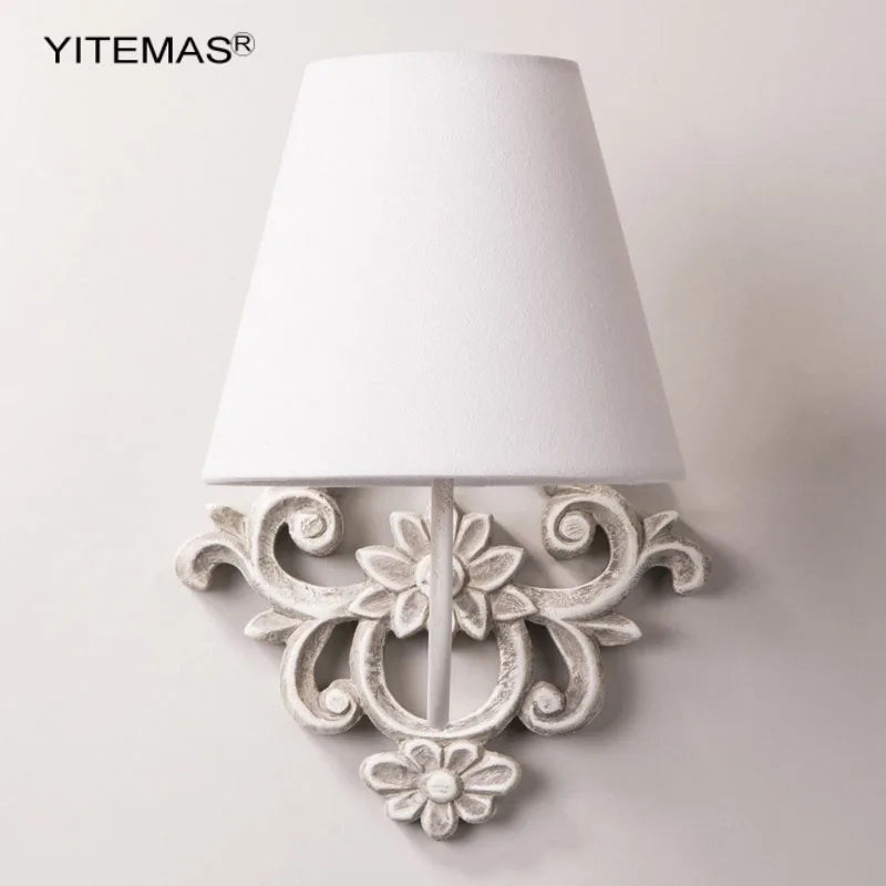 Afralia™ White Wooden Wall Light with Fabric Shade for Bedroom and Living Room