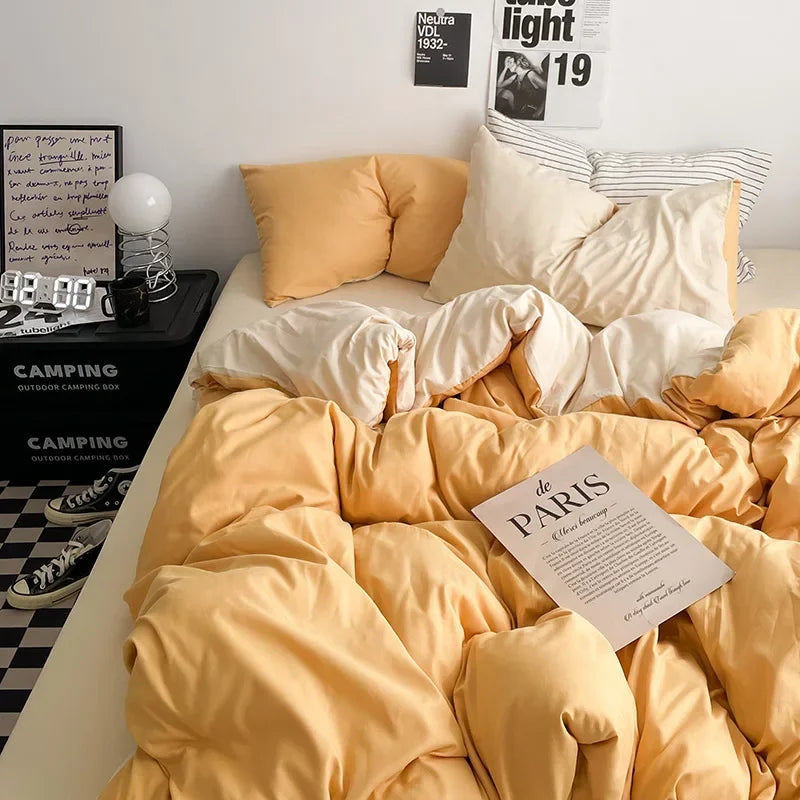 Afralia™ Solid 4-Piece Washed Cotton Bedding Set: Breathable & Cozy for Any Season