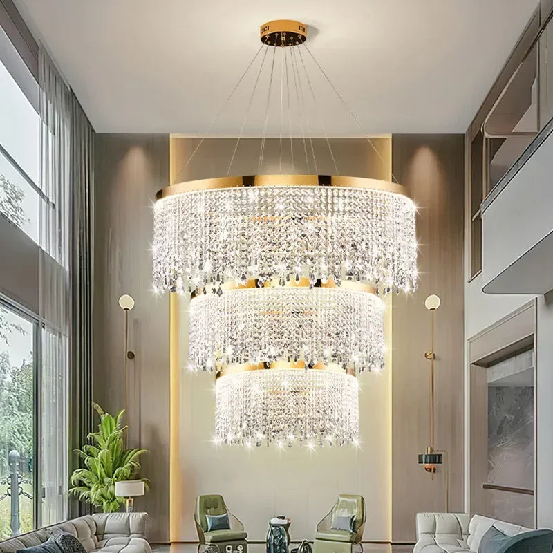 Afralia™ Modern Crystal Chandelier Pendant Light Luster LED Fixture for Home Living Dining Room