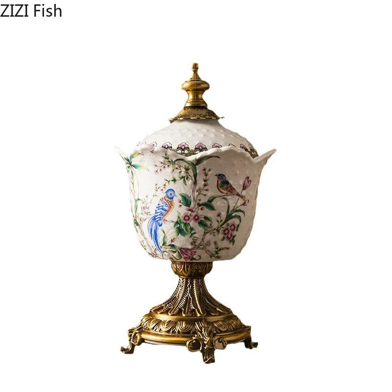 Afralia™ Floral Pattern Ceramic Jewelry Box Candy Pots Aroma Can