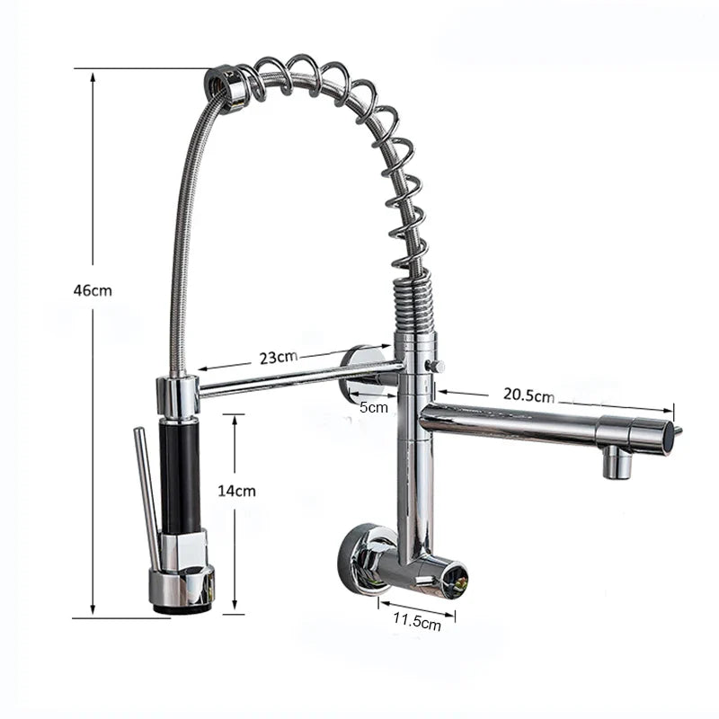 Afralia™ Spring Kitchen Faucet Chrome Black Dual Spouts Mixer 360 Rotation
