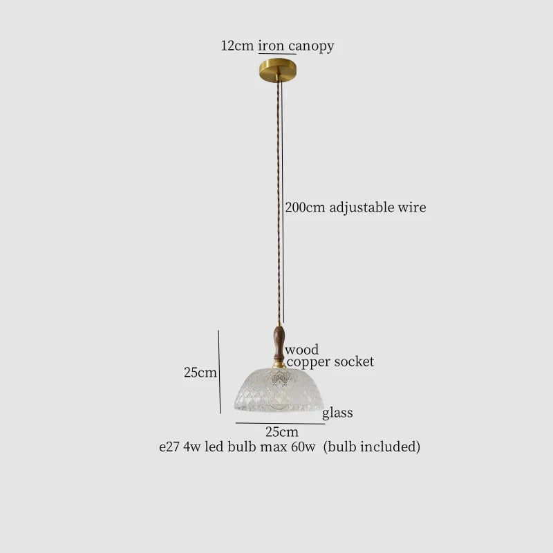 Afralia™ Glass LED Pendant Light Modern Wood Copper Hanglamp for Bar Cafe Loft