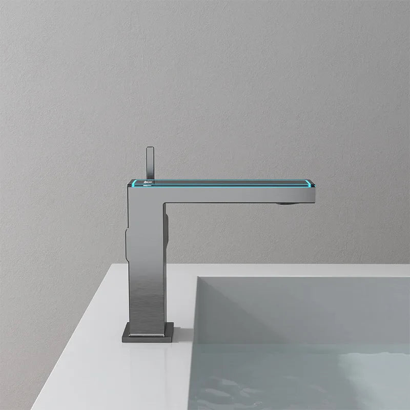 Afralia™ Digital Display Square Sink Mixer with Single Handle in Gray.