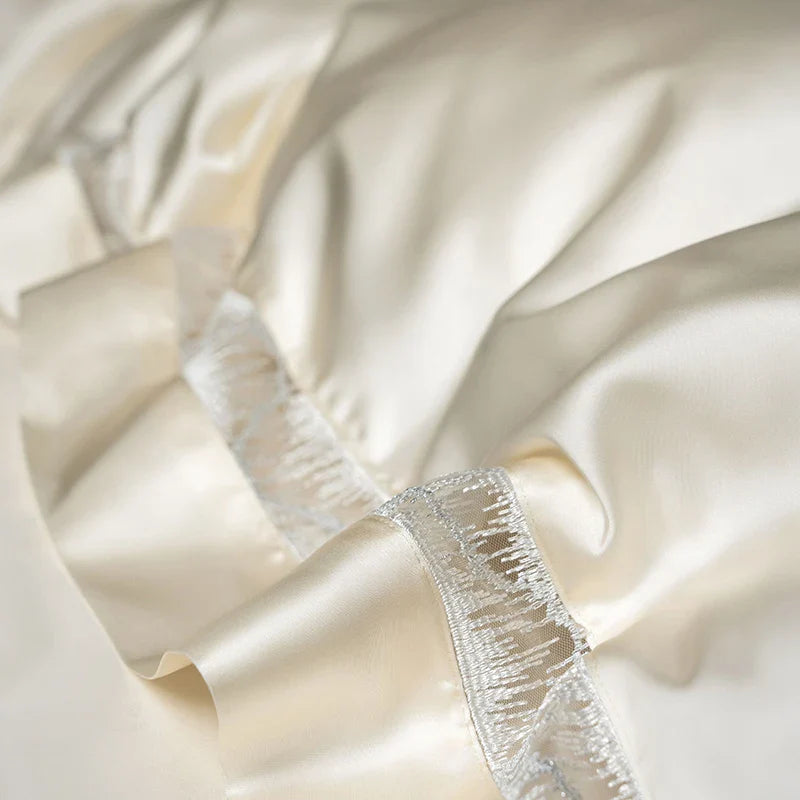 Afralia™ Luxe Brocade & Egyptian Cotton Bedding Set with Hollow Lace Edge