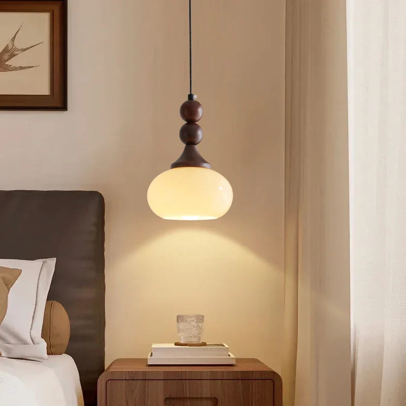 Afralia™ Wood Glass LED Pendant Lamps | French Vintage Hanging Light