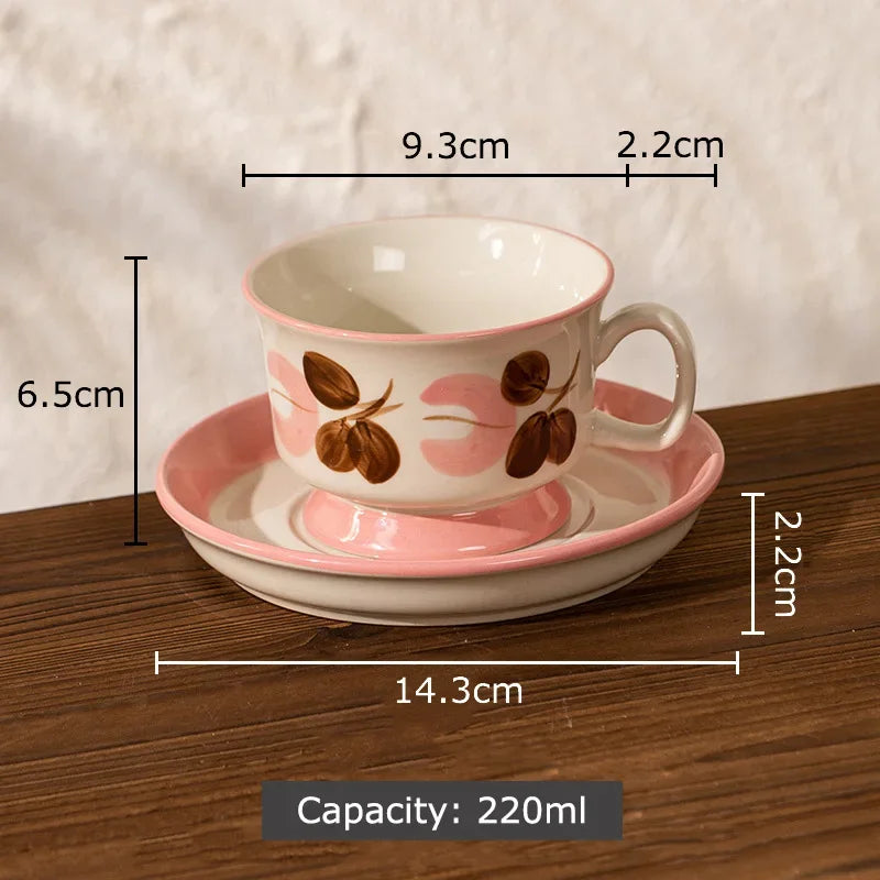Afralia™ Ink Flowers Ceramic Cup & Saucer Set - Gold-plated Coffee Mug for Dining Table
