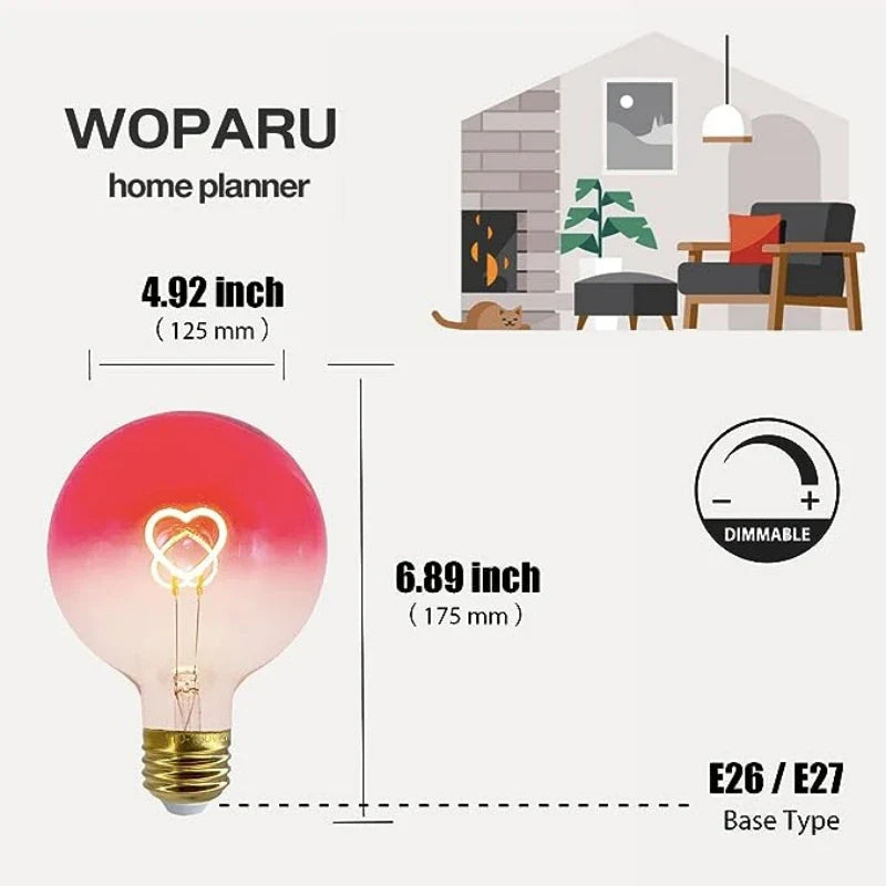 Afralia™ Gradient Pink LED Filament Heart Light Bulb - E27 Dimmable Romantic Warm Light