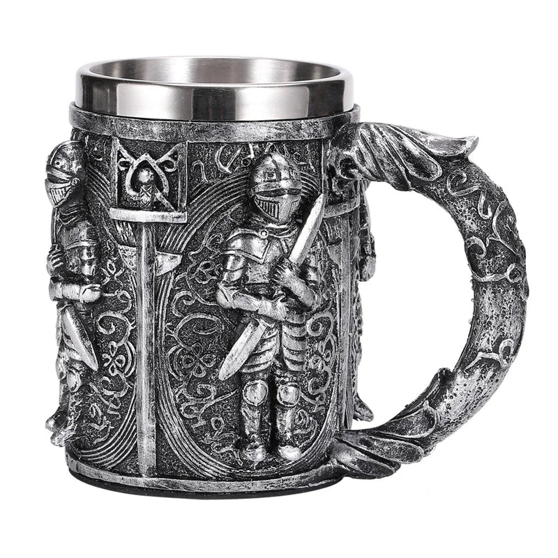 Afralia™ Medieval Warrior Stainless Steel Beer Mug Tankard - Retro Pub Bar Decor