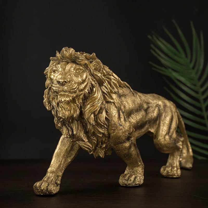 Afralia™ Golden Lion King Figurine: Modern Office & Home Decor Statue