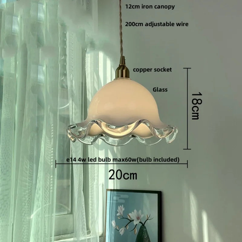 Afralia™ White Flower Glass LED Pendant Light - Nordic Modern Dining Room Hanging Fixture