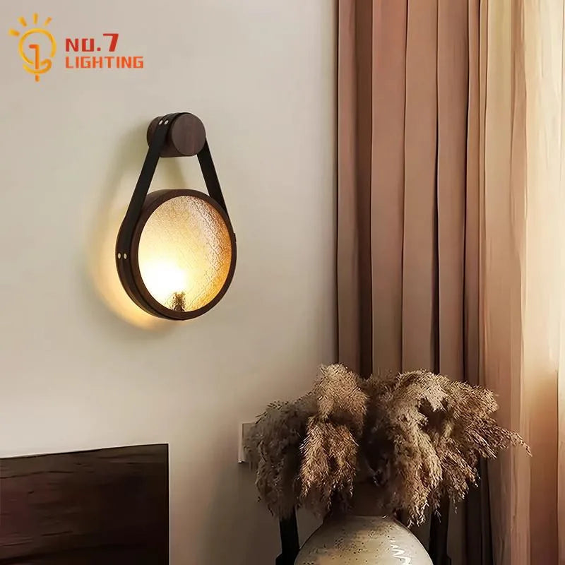 Afralia™ Medieval Walnut/black LED Wall Lamp for Bedroom and Living Room