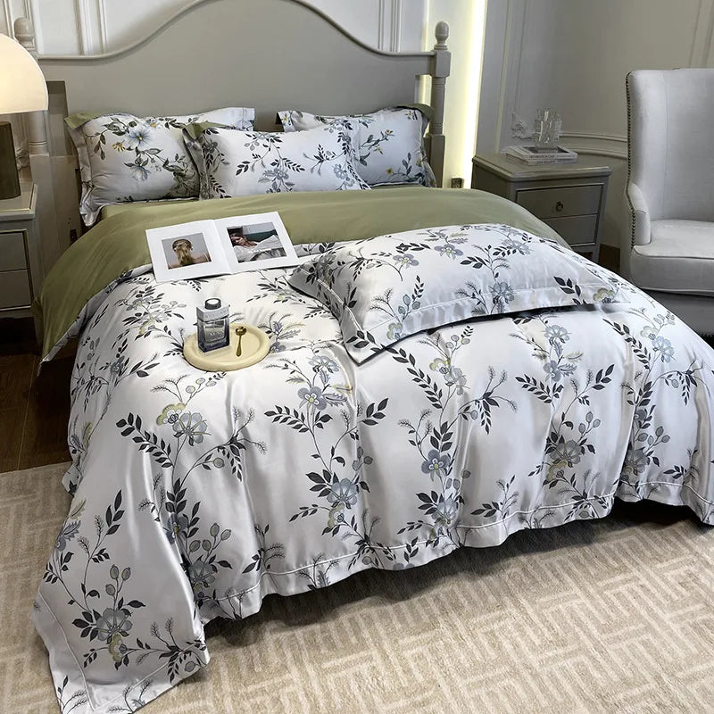 Afralia™ Ice Silk Plant Printed Bedding Set - Fashionable & Cool Comforter for Naked Sleep