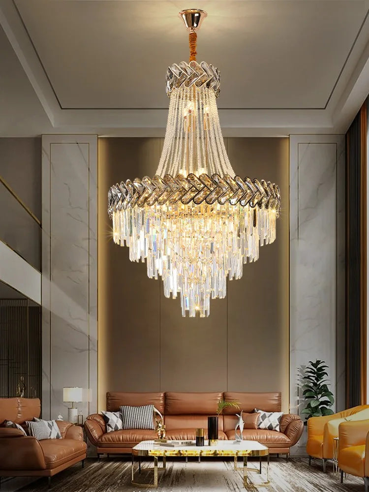 Afralia™ Crystal Chandelier: Modern European Duplex Villa Living Room Luxury Hollow Stair Light