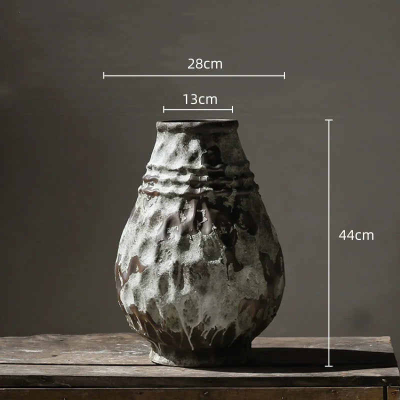 Afralia™ Coarse Pottery Vase Chinese Retro Porcelain Floral Arrangement Home Decor