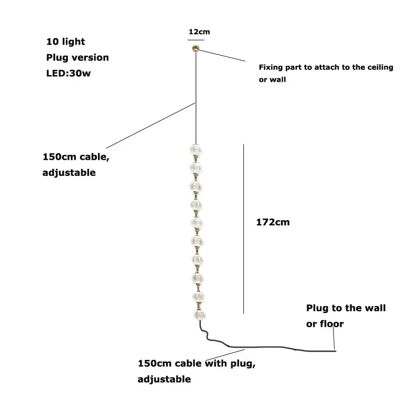 Afralia™ Pearl Necklace LED Pendant Light for 6m Staircase