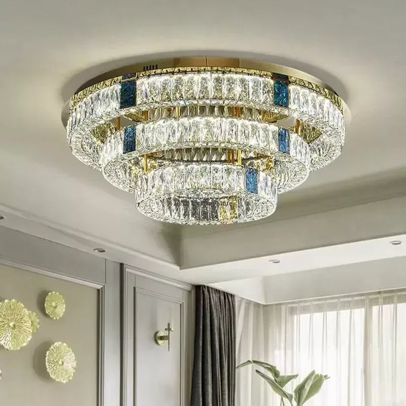 Afralia™ Luxury Crystal Pendant Light Gold Chandelier for Living Room & Bedroom