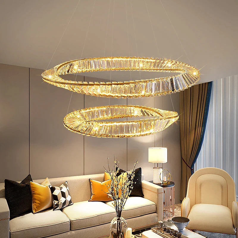 Afralia™ Luxury Crystal LED Chandeliers Stainless Steel Pendant Lighting Fixtures