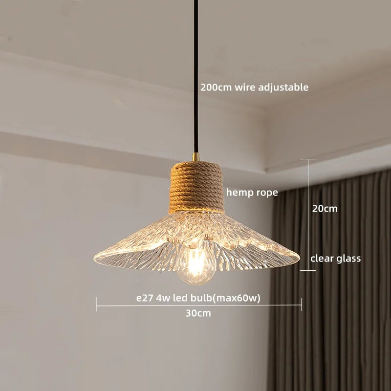 Afralia™ Clear Glass LED Pendant Light - Hemp Rope Chandelier for Home Decor
