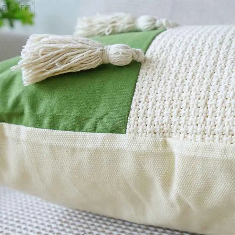 Afralia™ Green Tulip Embroidery Pillowcase 45X45CM - Sofa Bed Office Car Chair Cover