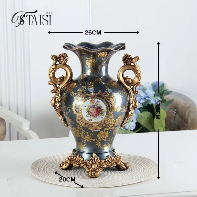 Afralia™ Luxury Resin Vase: European Style Creative Decor, Double Ear Handicraft Tabletop Decoration