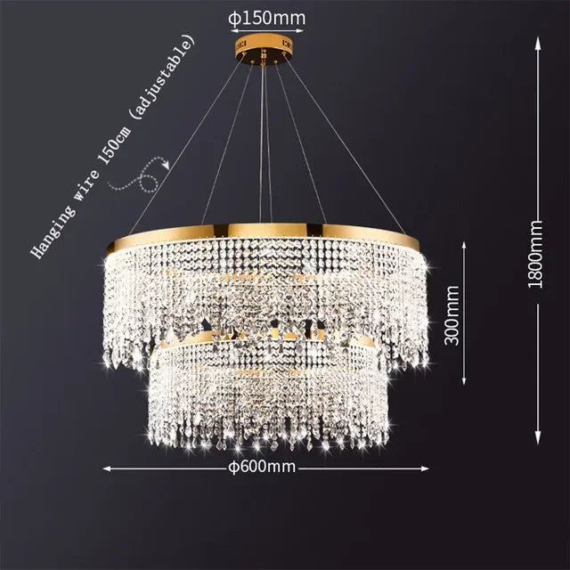 Afralia™ Crystal Chandelier: Luxury Gold LED Circle Ceiling Pendant Light
