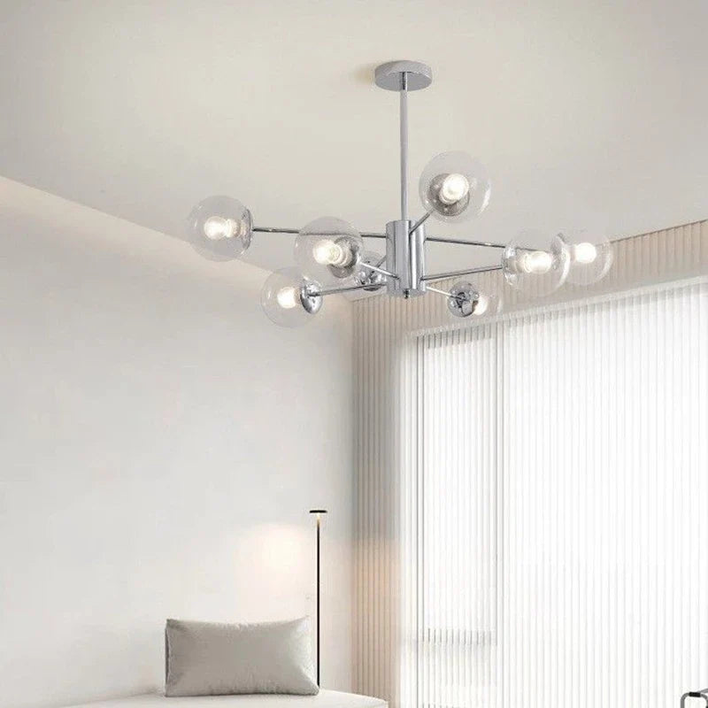 Afralia™ Silver LED Glass Chandelier for Bedroom Living Room Kitchen - Modern Nordic Pendant Light
