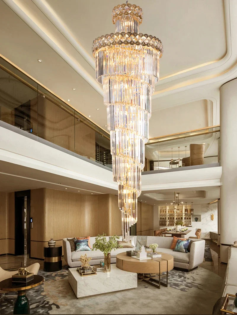 Afralia™ Gold Stainless Steel Crystal Chandelier Pendant Light for Large Home, Staircase Glam