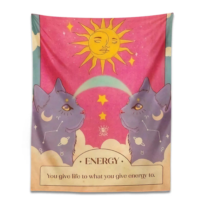 Afralia™ Tarot Constellation Cat Energy Wall Art Tapestry - Sun Moon Decor