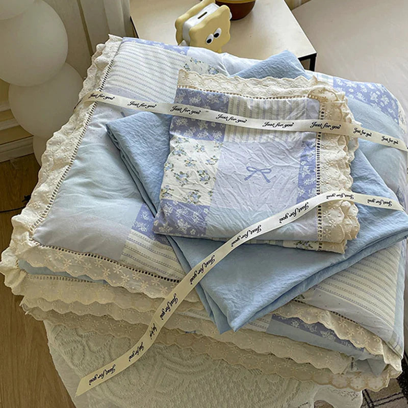 Afralia™ Hollow Lace Summer Quilt Set - Skin-Friendly Duvet Cover Kit - Flower Print Bedding