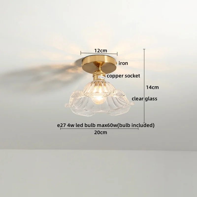 Afralia™ Copper Glass LED Ceiling Light for Indoor Kitchen Corridor Balcony Decor