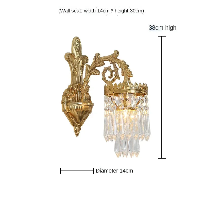Afralia™ Copper Crystal Double Head Wall Sconce - Vintage Gold Retro Style Wall Lamp for Home