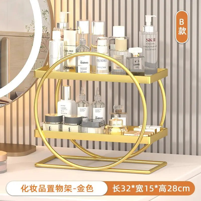 Afralia™ Golden Makeup Organizer Skin Care Products Dresser & Bathroom Shelf